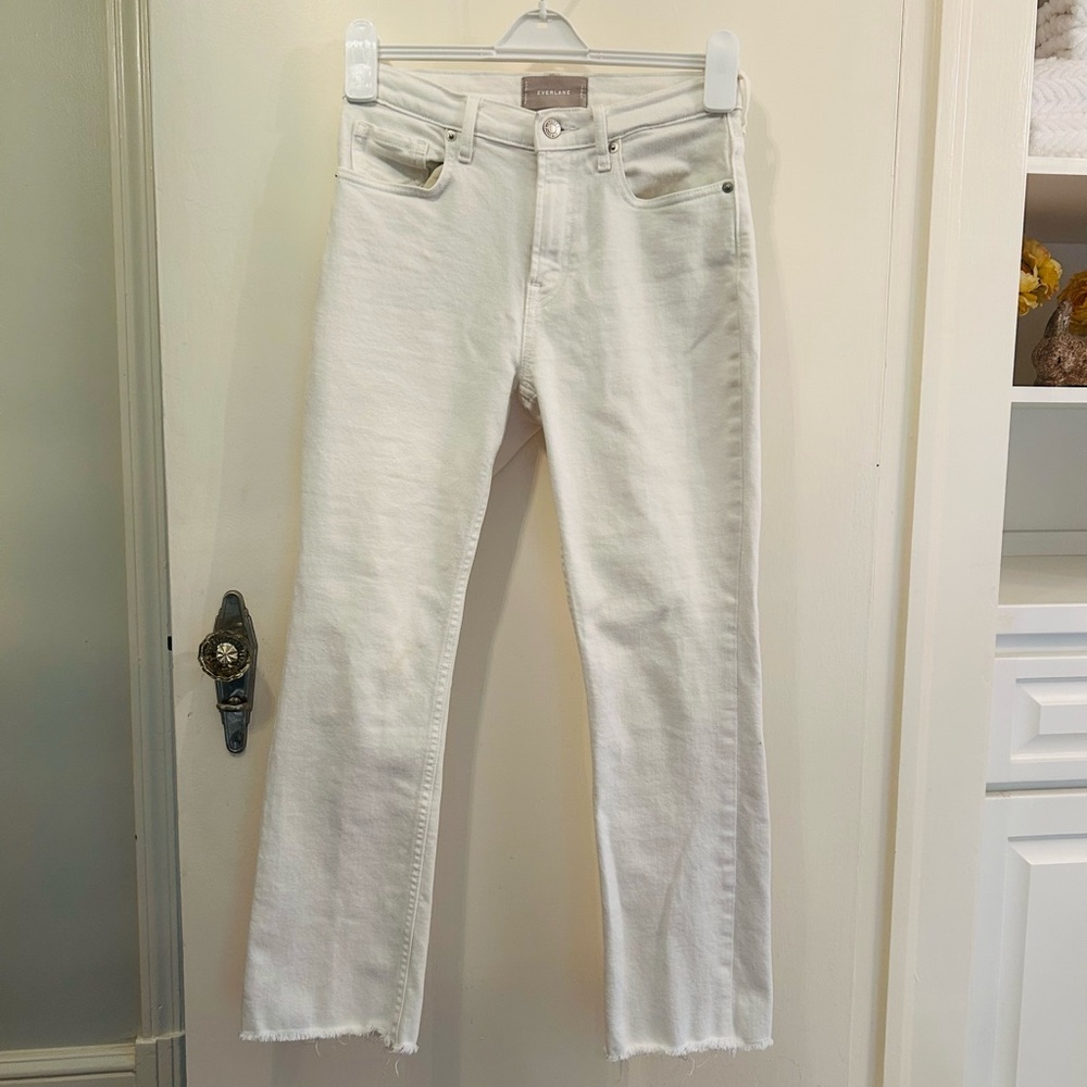 Everlane High Rise Kick Crop White Jeans, 26